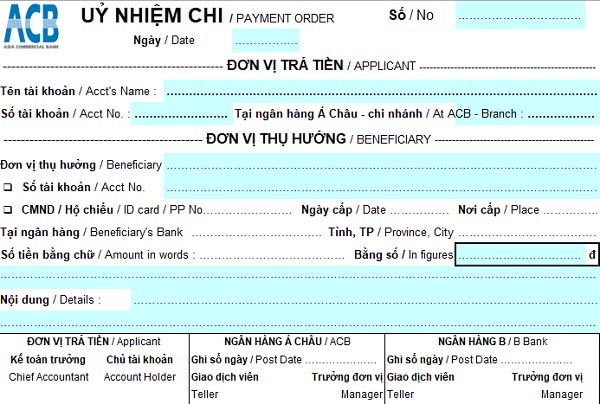 Mẫu ủy nhiệm chi ngân hàng ACB